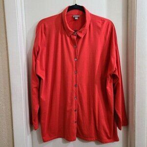 J. Jill Red Long Sleeve Button Up Shirt Plus Size 1X Stretch Collar